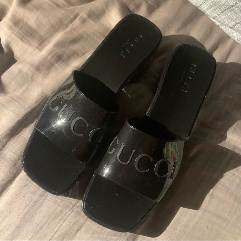 Gucci Rubber Logo Platform Slide Sandal Black